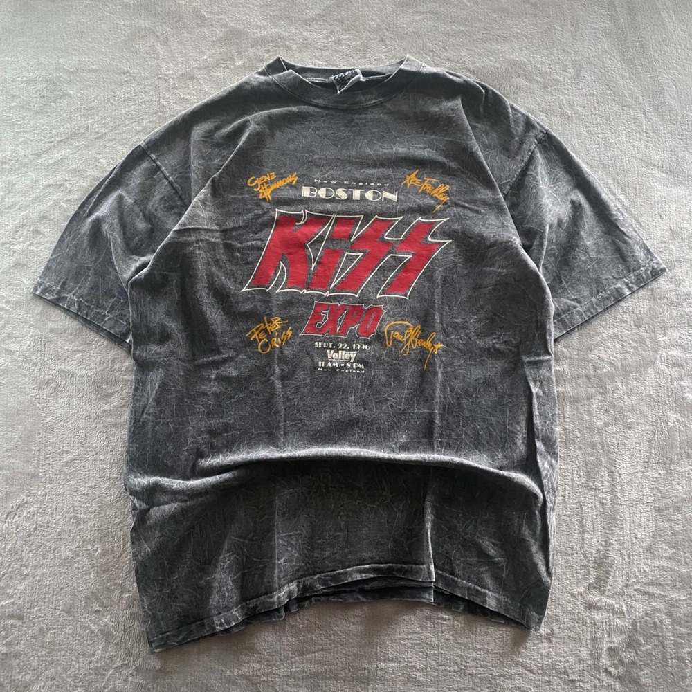 Vintage 1996 KISS Boston Expo T-Shirt Copa Banana Mineral Wash Black XL Rare